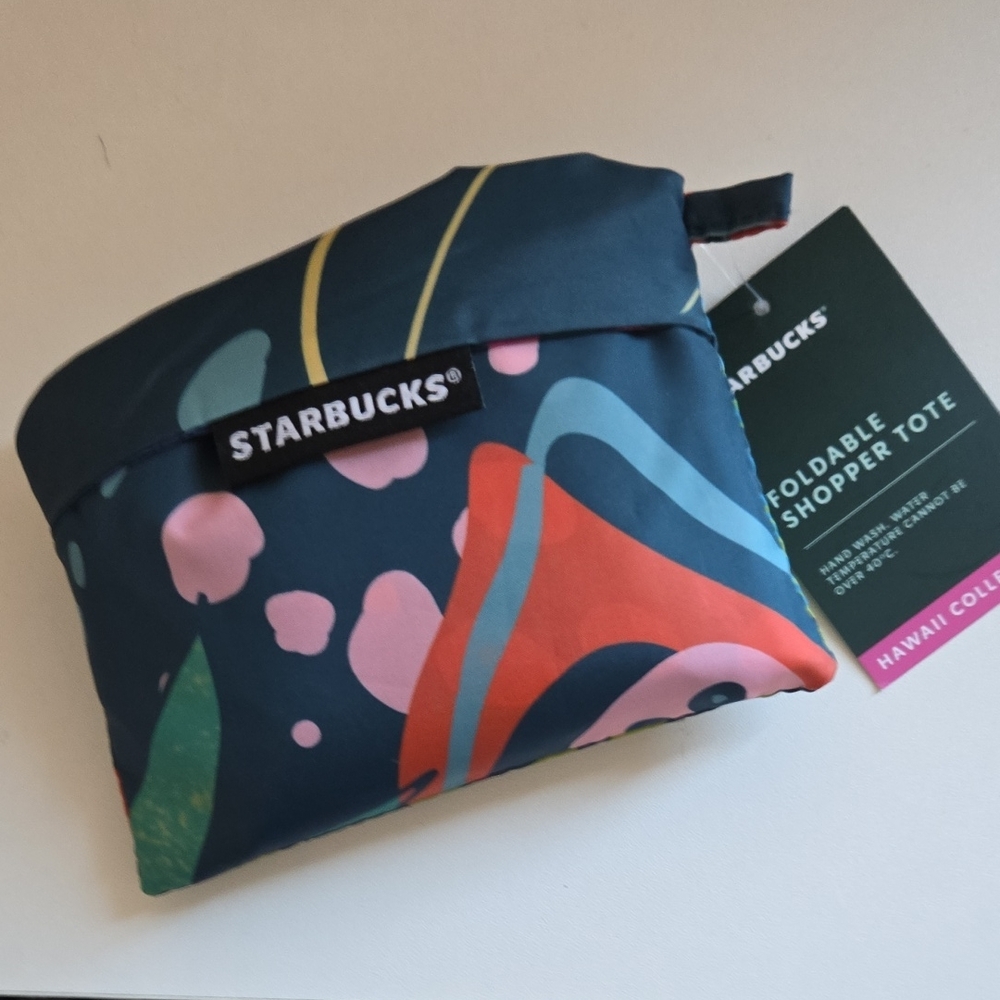 Starbucks Hawaii Foldable Shopper Tote with Blue and Green Design